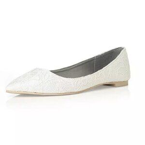 The Dessy Group Crystal Clips Lace Bridal Ballet Wedding Flats Ivory Size 8
